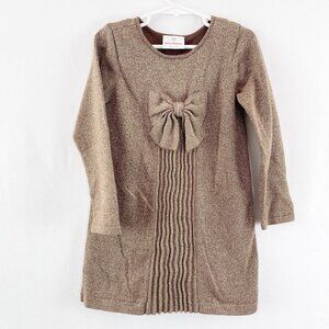 Hanna Andersson Dress Size 5 110cm Brown Gold Metallic Long Sleeve Sweater Knit